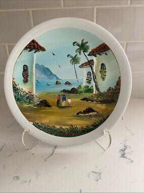 Janik Lopez 1994 Hand Painted Tropical Coastal Art Plate 12"